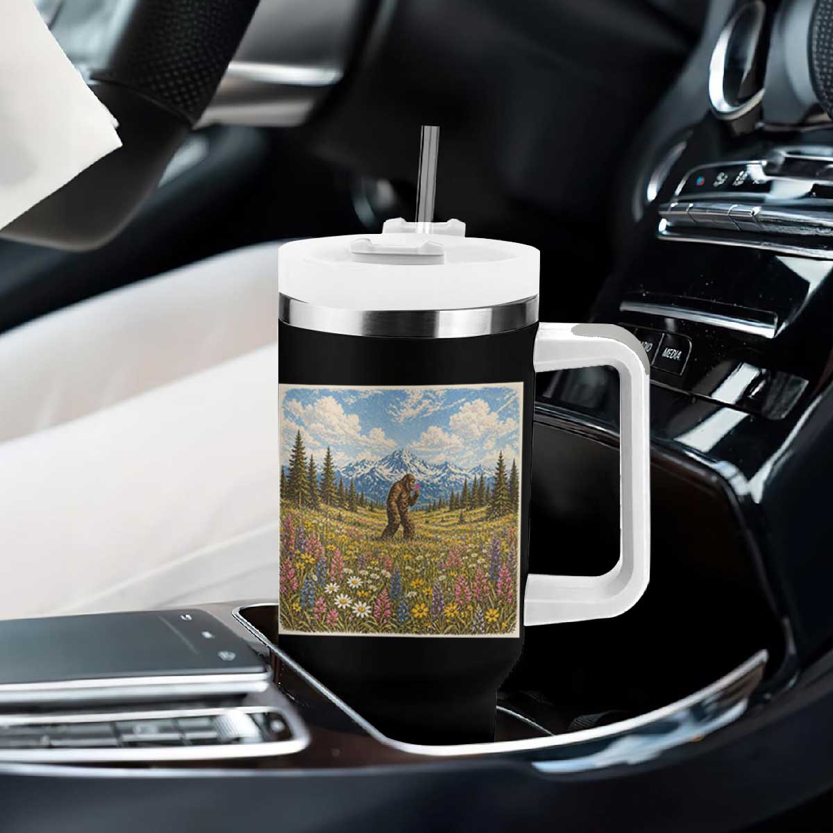 Retro Bigfoot Wildflower Tumbler With Handle Vintage Sasquatch Funny Cryptid TS10 Print Your Wear