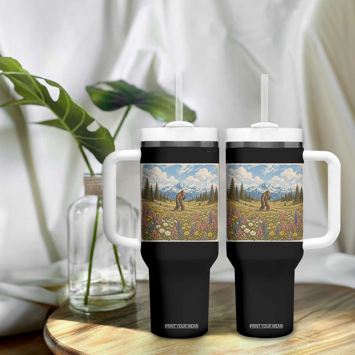 Retro Bigfoot Wildflower Tumbler With Handle Vintage Sasquatch Funny Cryptid TS10 Print Your Wear