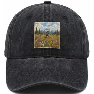 Retro Bigfoot Wildflower Washed Cotton Baseball Cap Vintage Sasquatch Funny Cryptid TS10 Print Your Wear