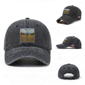 Retro Bigfoot Wildflower Washed Cotton Baseball Cap Vintage Sasquatch Funny Cryptid TS10 Washed Cap Universal Fit Dark Gray Print Your Wear