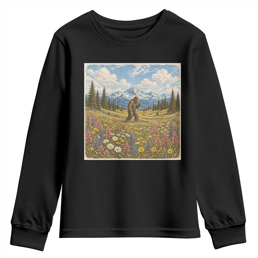 Retro Bigfoot Wildflower Youth Sweatshirt Vintage Sasquatch Funny Cryptid TS10 Black Print Your Wear