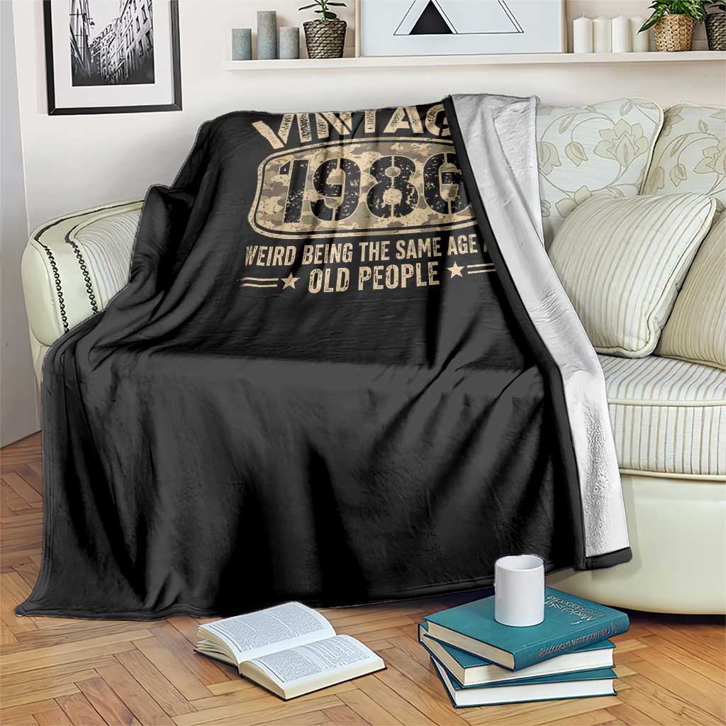 40th Birthday Gift For Men Throw Blanket Retro Camo 1986 Weird Being The Same Age As Old People TS10 Print Your Wear