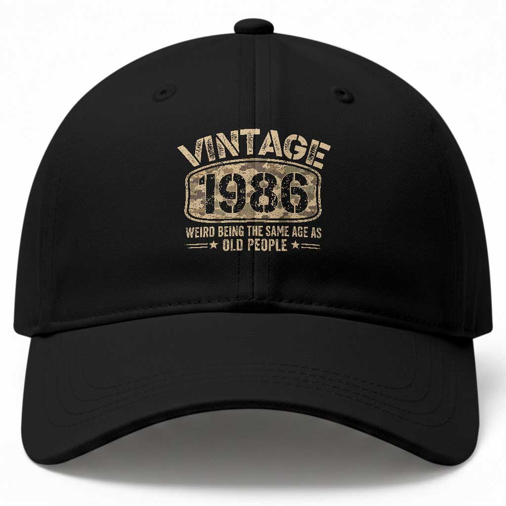 40th Birthday Gift For Men Baseball Cap Retro Camo 1986 Weird Being The Same Age As Old People TS10 Print Your Wear
