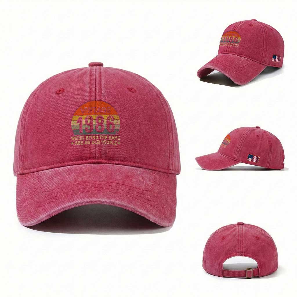 40th Birthday Washed Cotton Baseball Cap Retro 1986 Weird Being The Same Age As Old People TS10 Washed Cap Universal Fit Red Print Your Wear