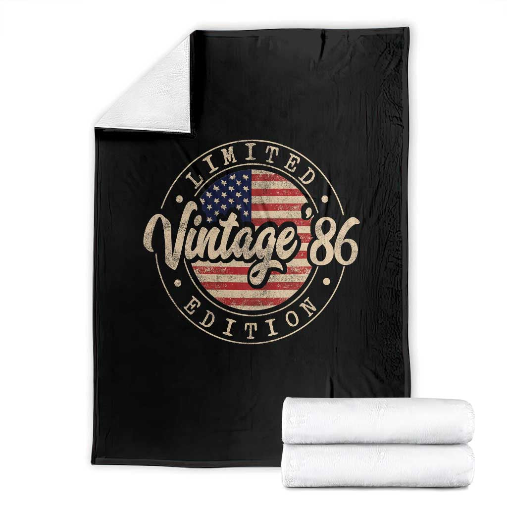 Vintage 1986 Stamp Throw Blanket Funny 40th Birthday USA Flag 40 Year Old Bday TS10 Black Print Your Wear
