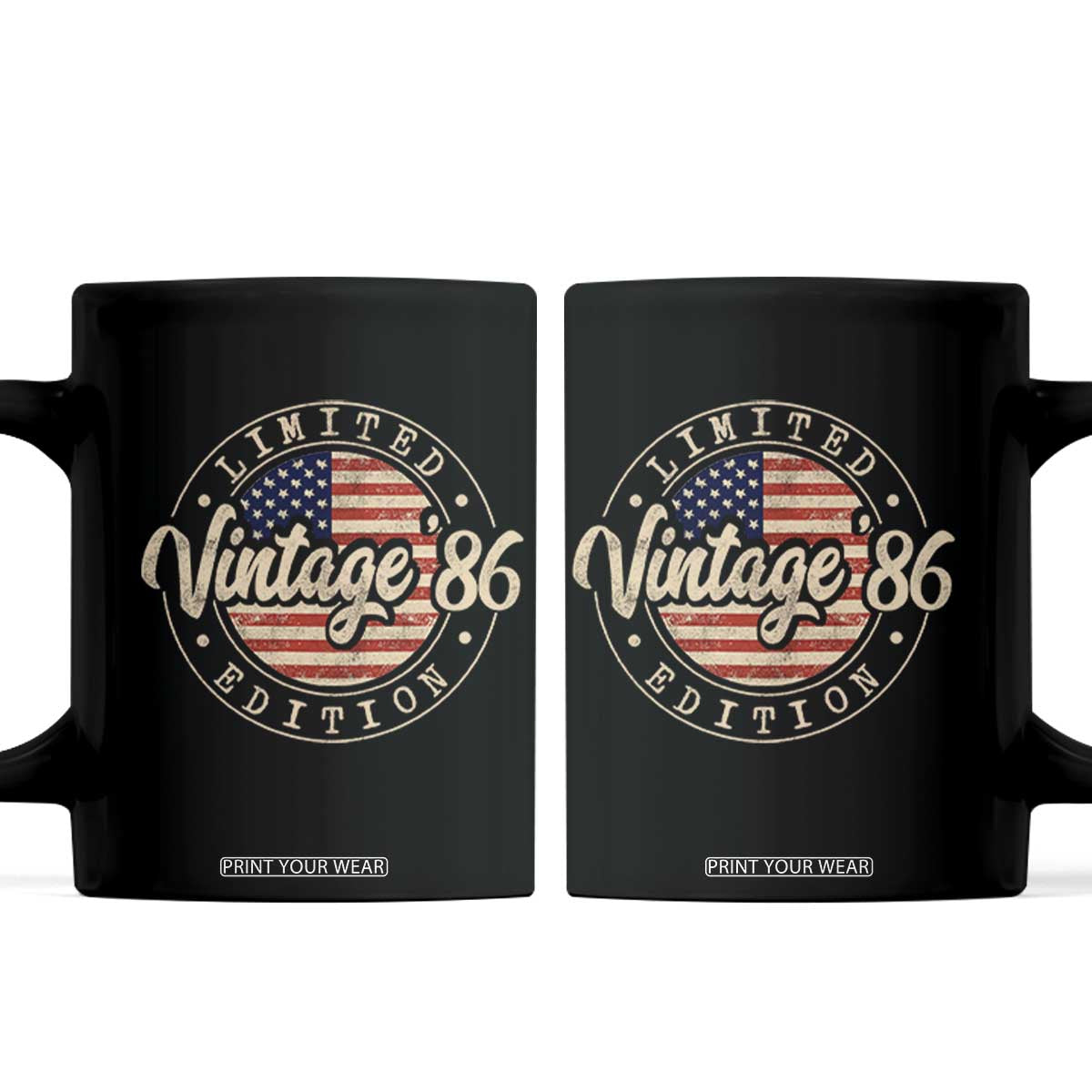 Vintage 1986 Stamp Coffee Mug Funny 40th Birthday USA Flag 40 Year Old Bday TS10 Black Print Your Wear