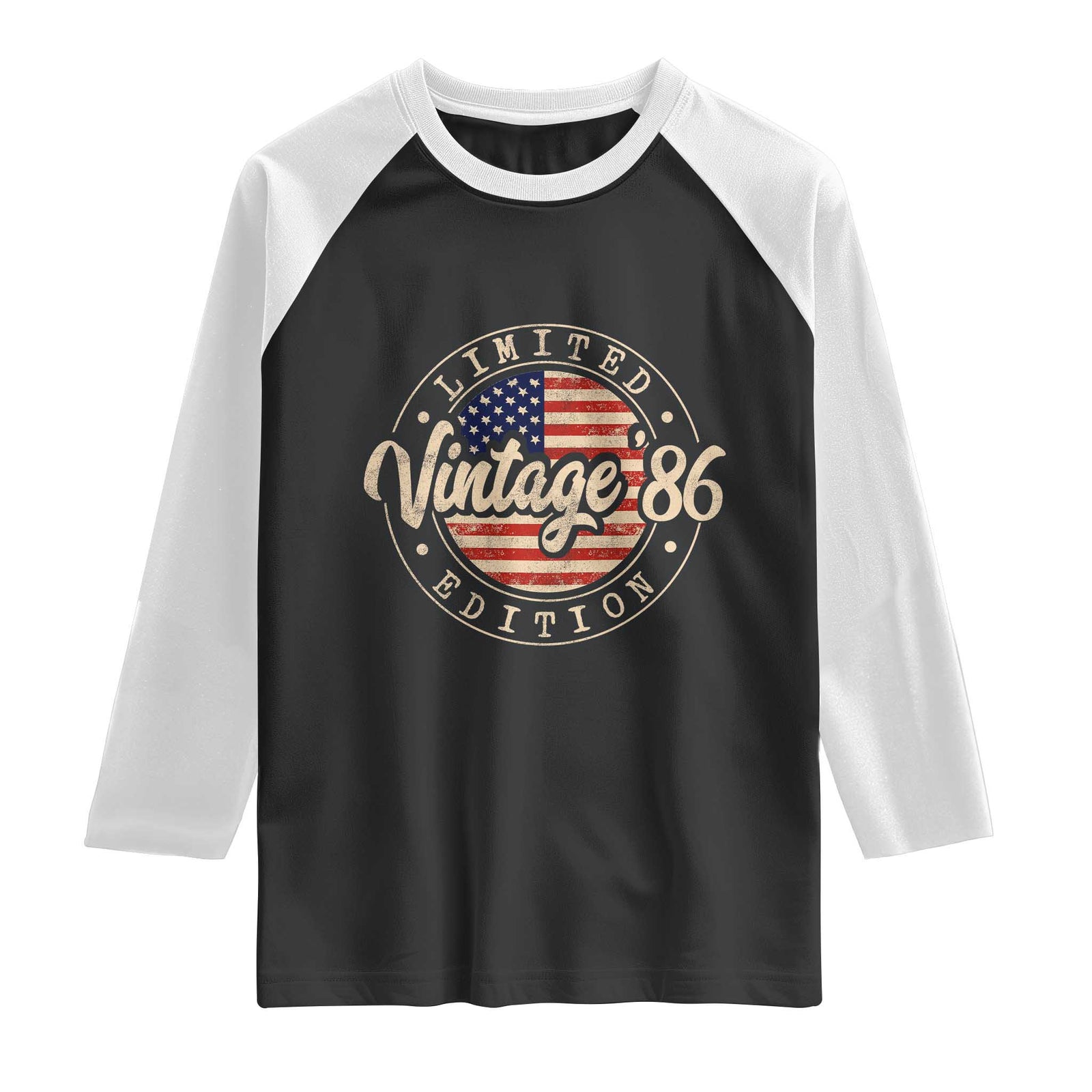 Vintage 1986 Stamp Raglan Shirt Funny 40th Birthday USA Flag 40 Year Old Bday TS10 Black White Print Your Wear