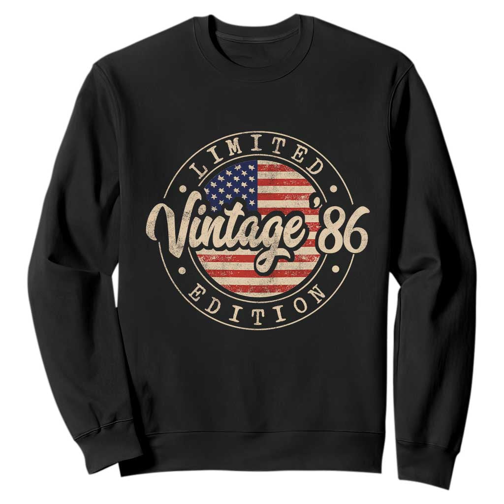 Vintage 1986 Stamp Sweatshirt Funny 40th Birthday USA Flag 40 Year Old Bday TS10 Black Print Your Wear