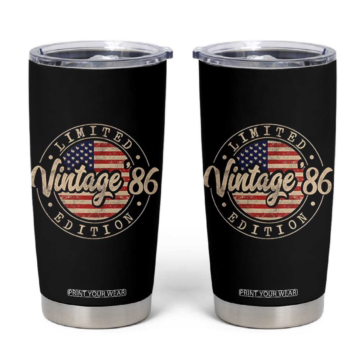 Vintage 1986 Stamp Tumbler Cup Funny 40th Birthday USA Flag 40 Year Old Bday TS10 Black Print Your Wear
