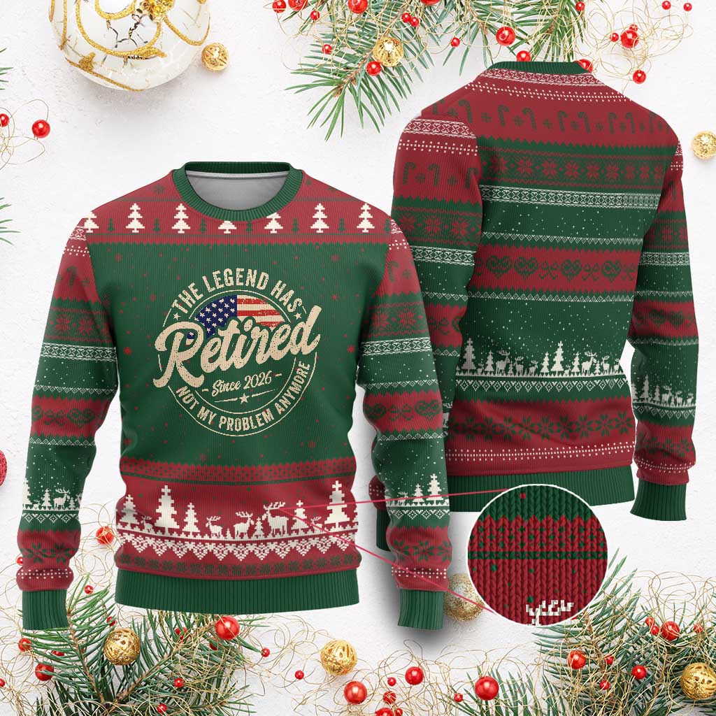 Retired 2026 Ugly Christmas Sweater Funny Retirement US Flag Retired Not My Problems Anymore TS10 Red Green Print Your Wear