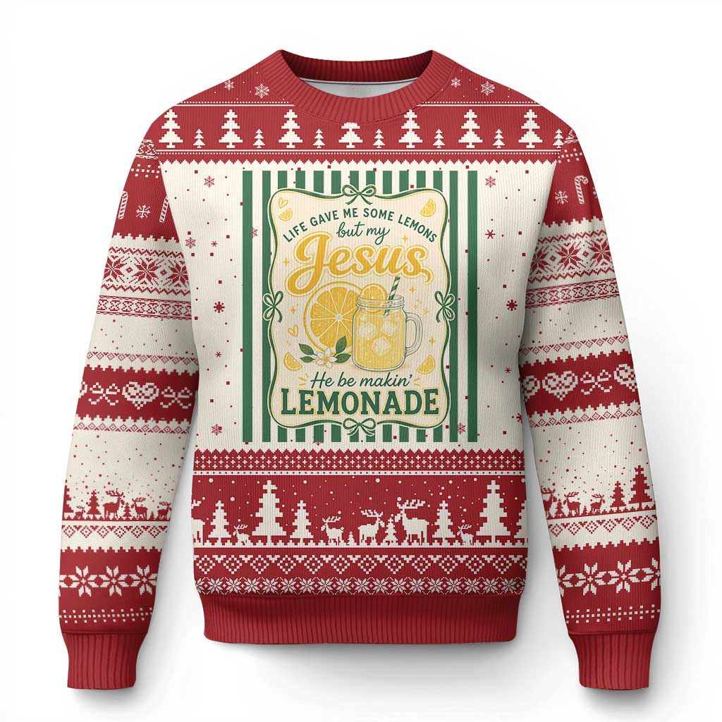 Jesus Lemonade Ugly Christmas Sweater Funny Christian Life Gave Me Lemons But My Jesus Makes Lemonade TS10 Beige Red Print Your Wear