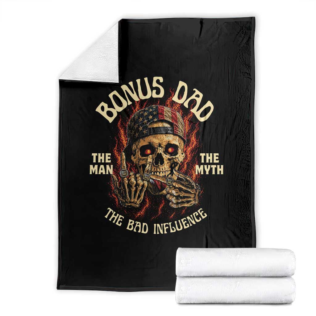 Bonus Dad Throw Blanket The Man Myth Bad Influence Step Dad Vintage Skull USA Flag TS10 Black Print Your Wear