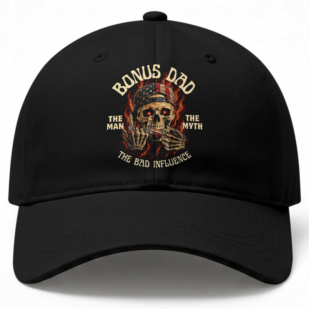 Bonus Dad Baseball Cap The Man Myth Bad Influence Step Dad Vintage Skull USA Flag TS10 Print Your Wear