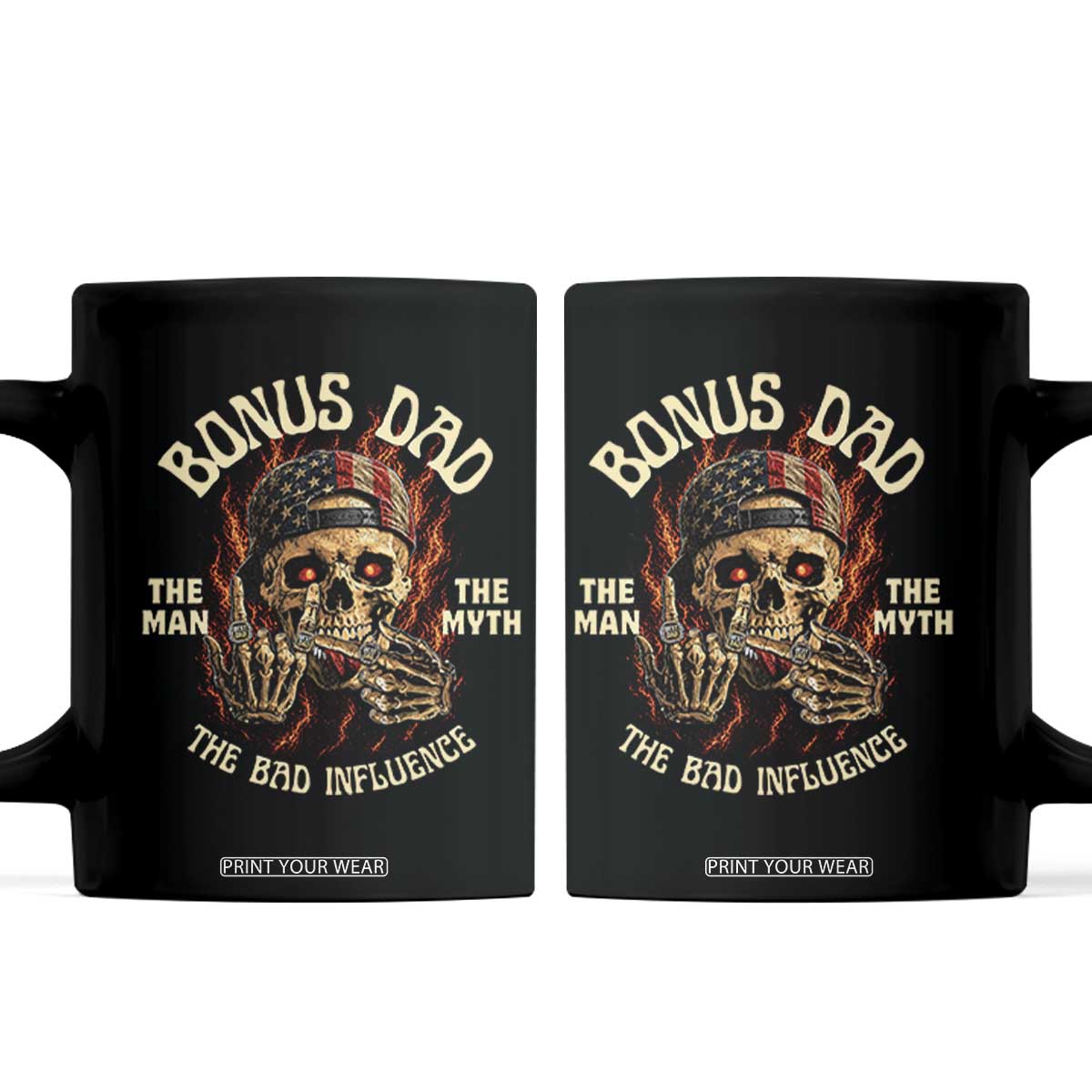 Bonus Dad Coffee Mug The Man Myth Bad Influence Step Dad Vintage Skull USA Flag TS10 Black Print Your Wear