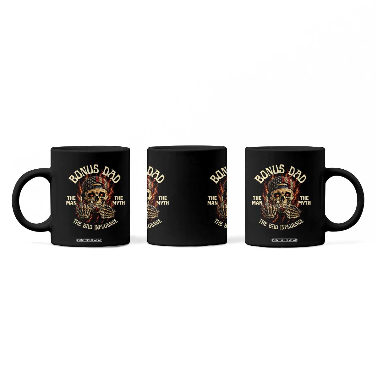 Bonus Dad Coffee Mug The Man Myth Bad Influence Step Dad Vintage Skull USA Flag TS10 Print Your Wear