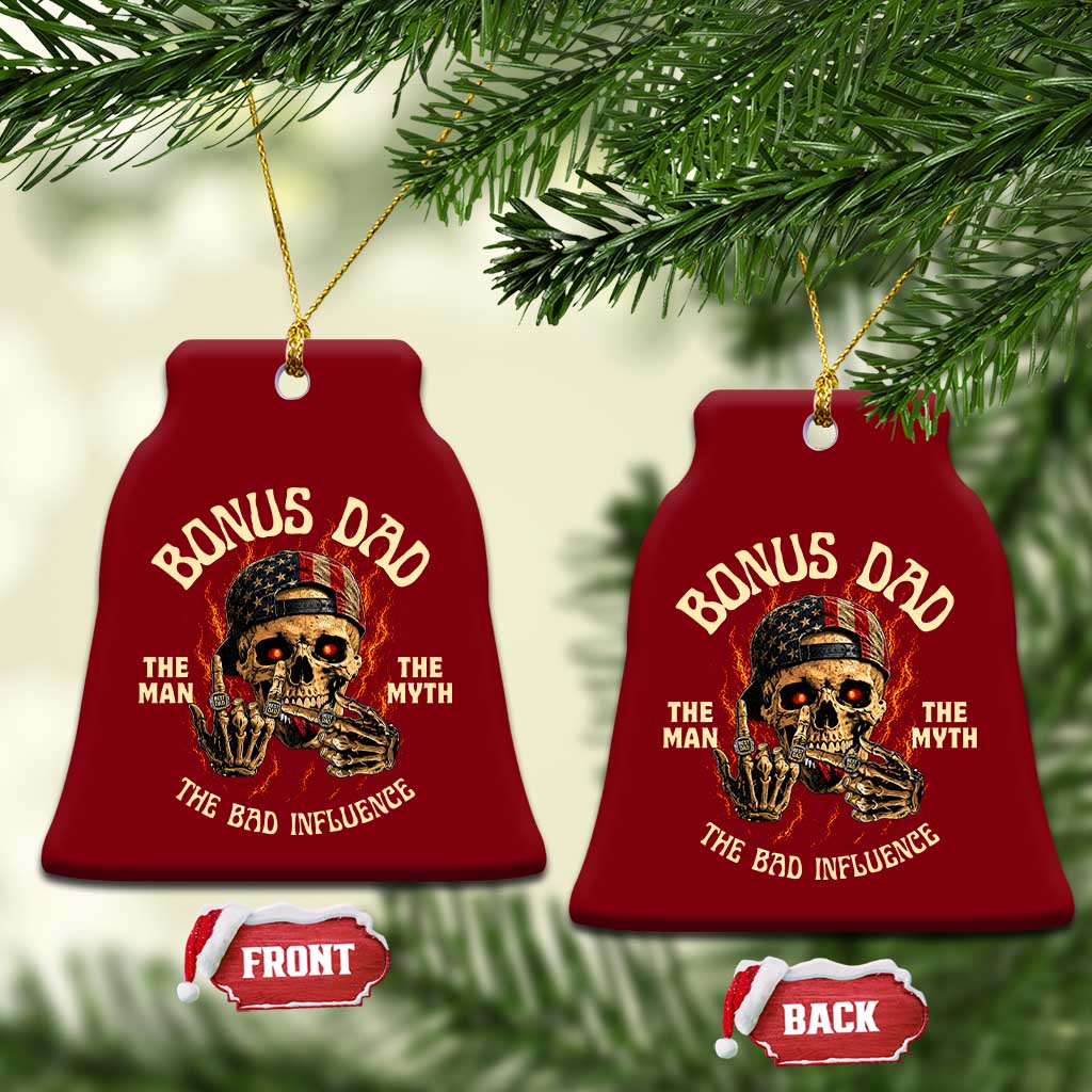 Bonus Dad Ceramic Ornament The Man Myth Bad Influence Step Dad Vintage Skull USA Flag TS10 Print Your Wear