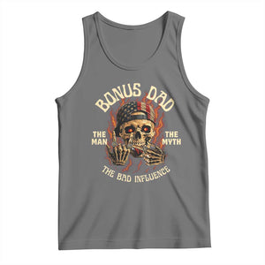 Bonus Dad Tank Top The Man Myth Bad Influence Step Dad Vintage Skull USA Flag TS10 Black Heather Print Your Wear