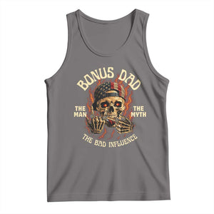 Bonus Dad Tank Top The Man Myth Bad Influence Step Dad Vintage Skull USA Flag TS10 Deep Heather Print Your Wear