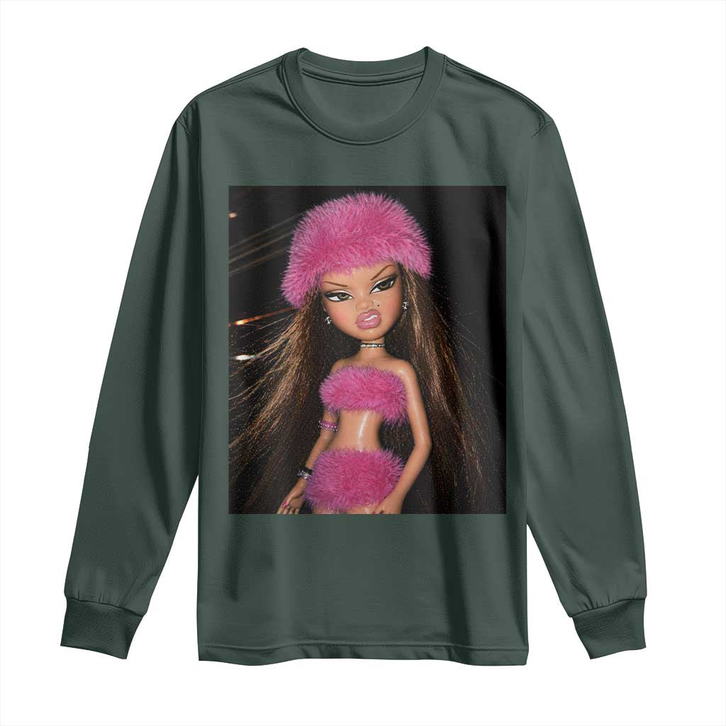 Funny Disgusting Doll Face Meme Long Sleeve Shirt Expression Hilarious Sarcastic TS10 Dark Forest Green Print Your Wear