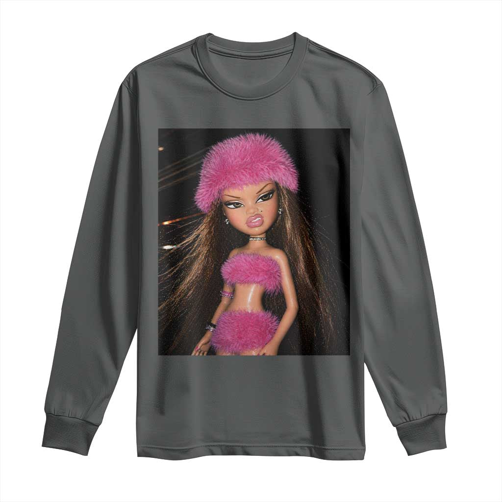 Funny Disgusting Doll Face Meme Long Sleeve Shirt Expression Hilarious Sarcastic TS10 Dark Heather Print Your Wear
