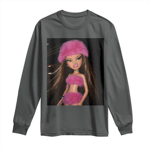 Funny Disgusting Doll Face Meme Long Sleeve Shirt Expression Hilarious Sarcastic TS10 Dark Heather Print Your Wear