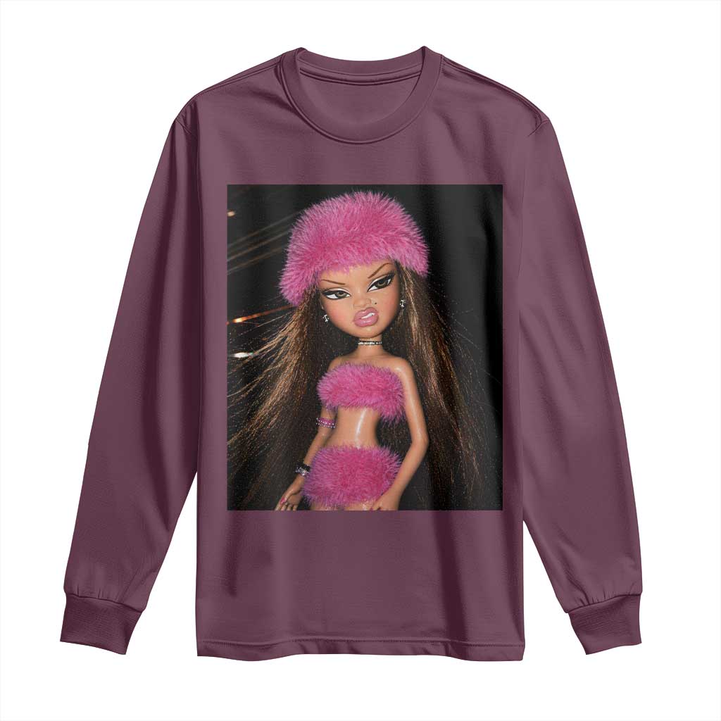 Funny Disgusting Doll Face Meme Long Sleeve Shirt Expression Hilarious Sarcastic TS10 Maroon Print Your Wear