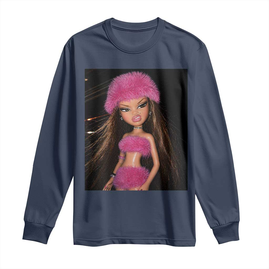 Funny Disgusting Doll Face Meme Long Sleeve Shirt Expression Hilarious Sarcastic TS10 Navy Print Your Wear