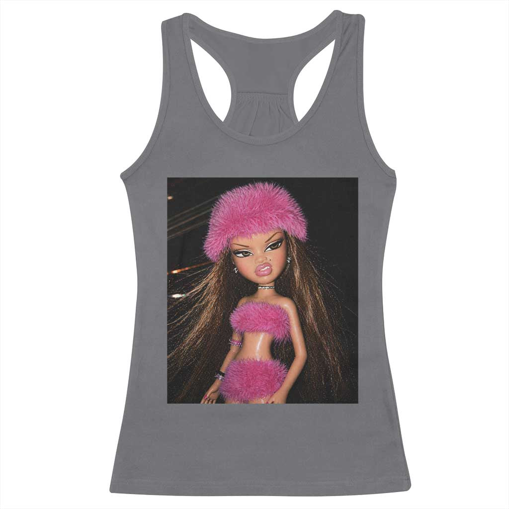 Funny Disgusting Doll Face Meme Racerback Tank Top Expression Hilarious Sarcastic TS10 Charcoal Print Your Wear