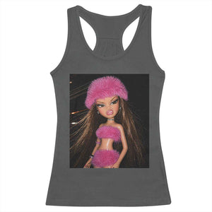 Funny Disgusting Doll Face Meme Racerback Tank Top Expression Hilarious Sarcastic TS10 Dark Heather Print Your Wear
