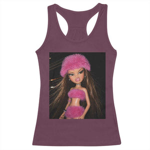 Funny Disgusting Doll Face Meme Racerback Tank Top Expression Hilarious Sarcastic TS10 Maroon Print Your Wear