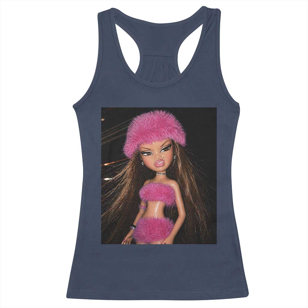 Funny Disgusting Doll Face Meme Racerback Tank Top Expression Hilarious Sarcastic TS10 Navy Print Your Wear