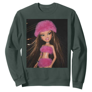 Funny Disgusting Doll Face Meme Sweatshirt Expression Hilarious Sarcastic TS10 Dark Forest Green Print Your Wear
