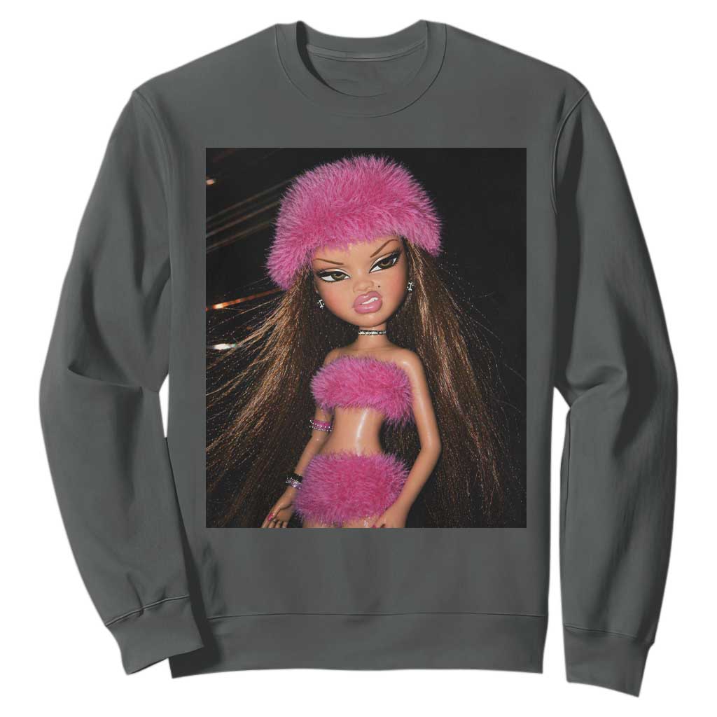Funny Disgusting Doll Face Meme Sweatshirt Expression Hilarious Sarcastic TS10 Dark Heather Print Your Wear