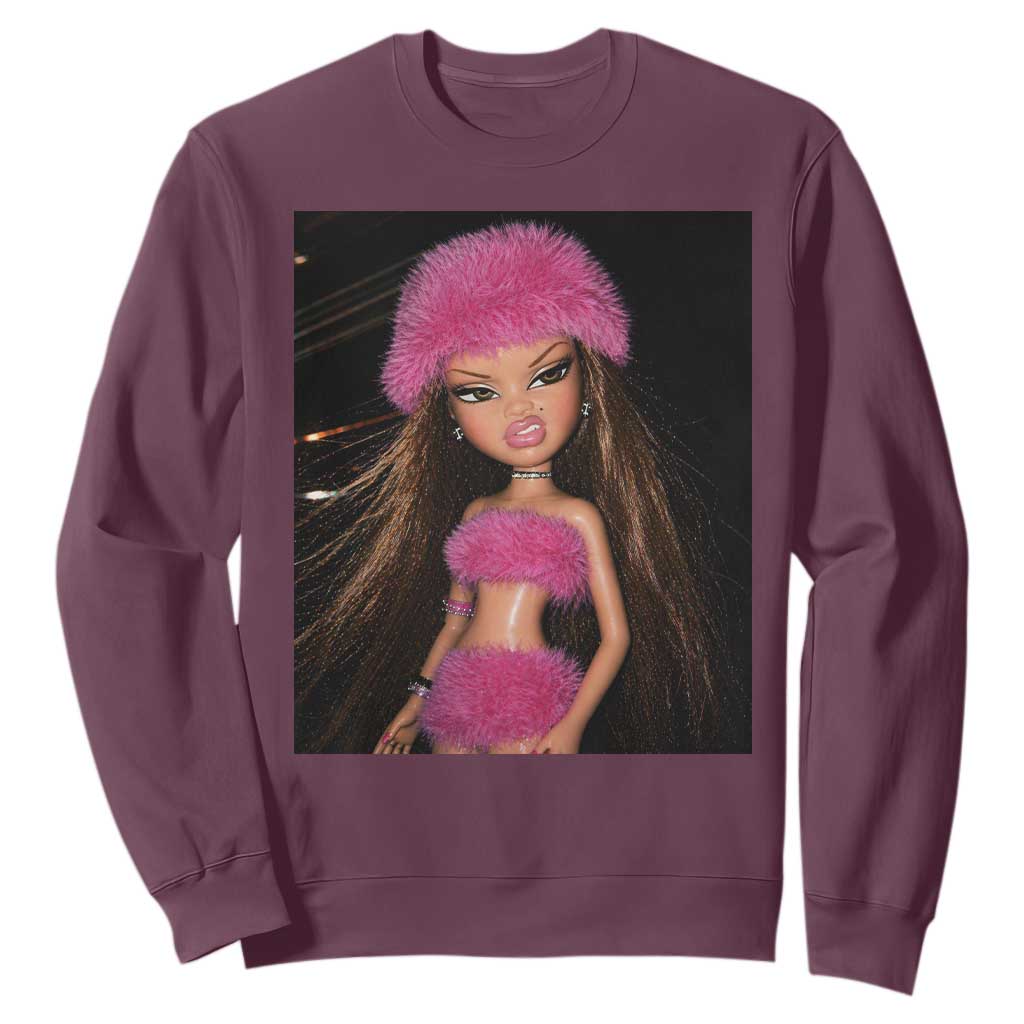 Funny Disgusting Doll Face Meme Sweatshirt Expression Hilarious Sarcastic TS10 Maroon Print Your Wear