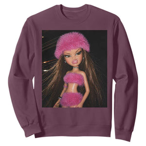 Funny Disgusting Doll Face Meme Sweatshirt Expression Hilarious Sarcastic TS10 Maroon Print Your Wear