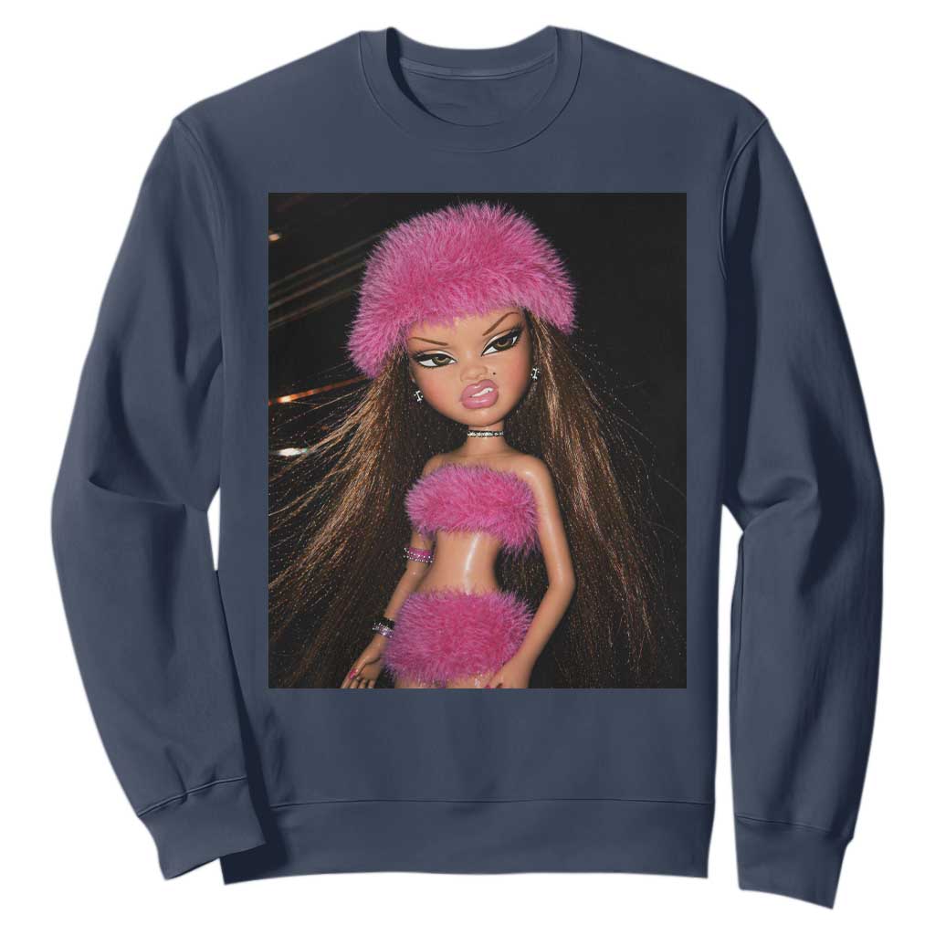 Funny Disgusting Doll Face Meme Sweatshirt Expression Hilarious Sarcastic TS10 Navy Print Your Wear