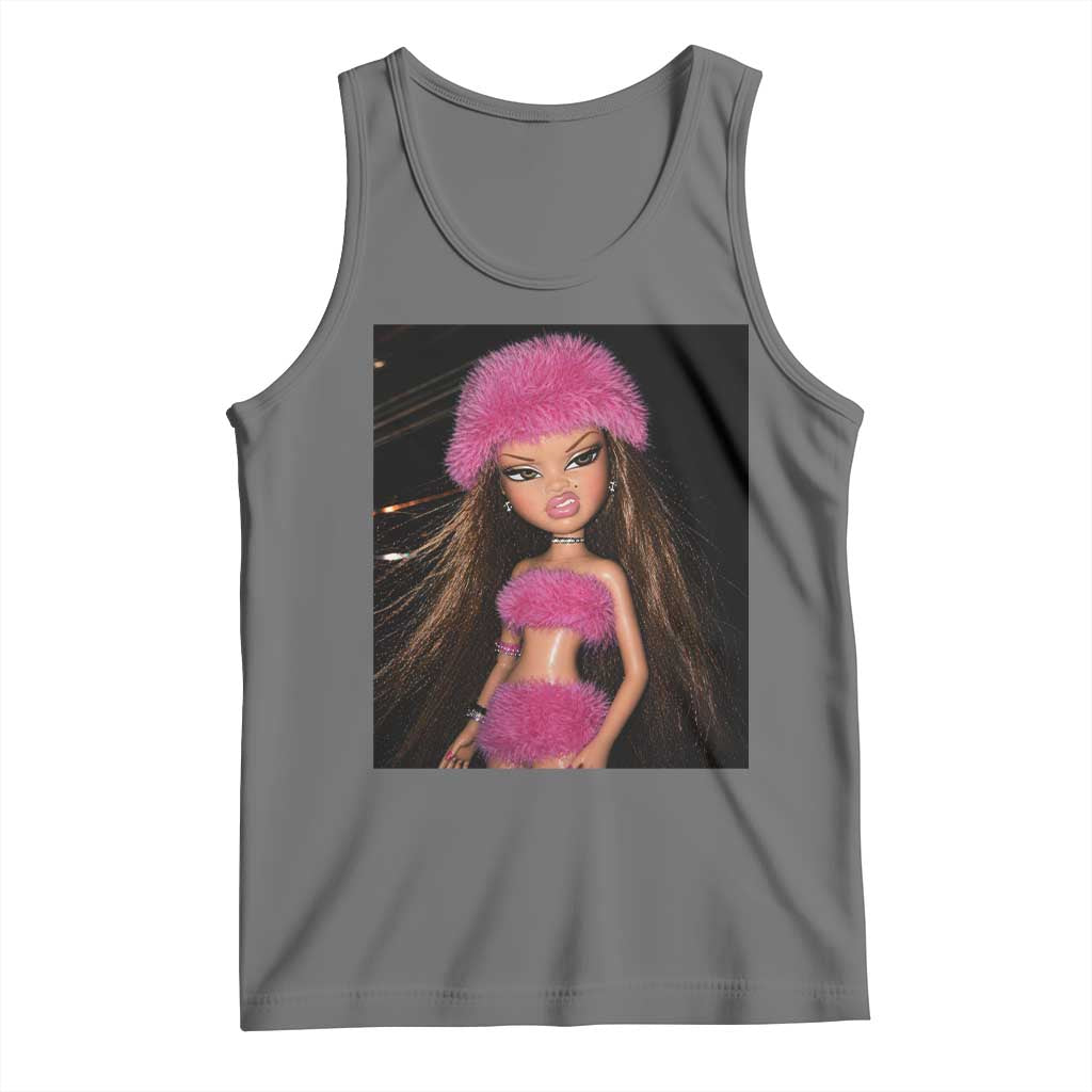 Funny Disgusting Doll Face Meme Tank Top Expression Hilarious Sarcastic TS10 Black Heather Print Your Wear