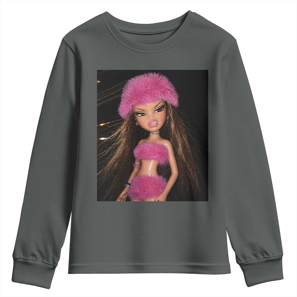 Funny Disgusting Doll Face Meme Youth Sweatshirt Expression Hilarious Sarcastic TS10 Dark Heather Print Your Wear