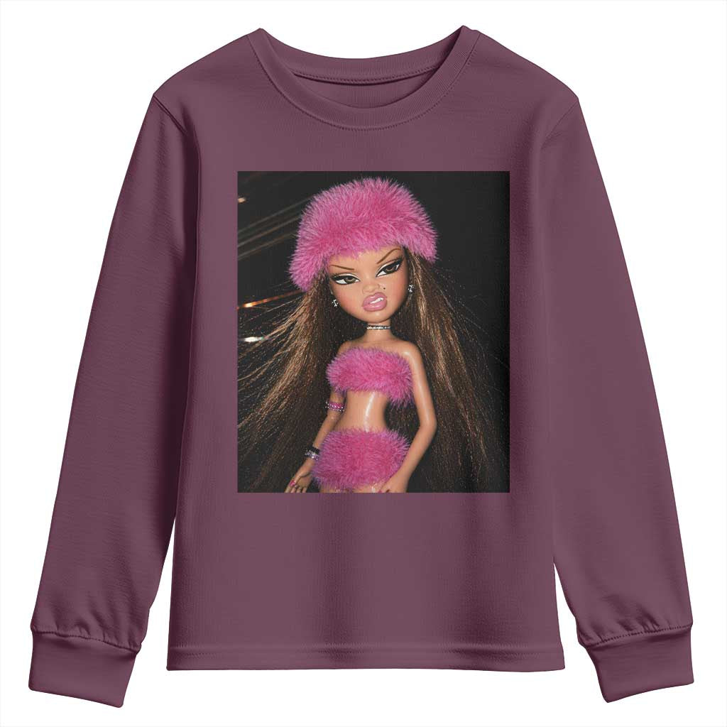 Funny Disgusting Doll Face Meme Youth Sweatshirt Expression Hilarious Sarcastic TS10 Maroon Print Your Wear