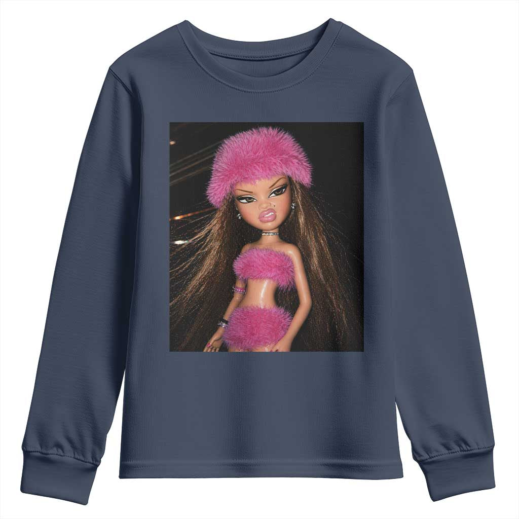 Funny Disgusting Doll Face Meme Youth Sweatshirt Expression Hilarious Sarcastic TS10 Navy Print Your Wear