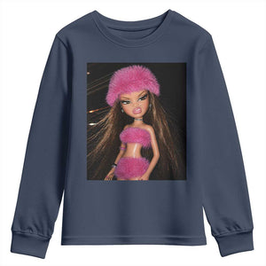 Funny Disgusting Doll Face Meme Youth Sweatshirt Expression Hilarious Sarcastic TS10 Navy Print Your Wear