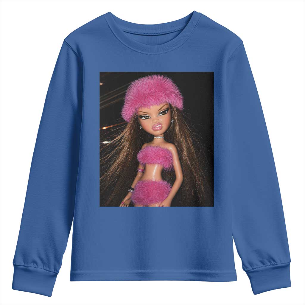 Funny Disgusting Doll Face Meme Youth Sweatshirt Expression Hilarious Sarcastic TS10 Royal Blue Print Your Wear