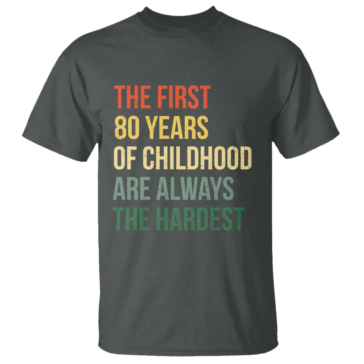 80th Birthday T Shirt Retro The First 80 Years Childhood Hardest TS10 Dark Heather Print Your Wear