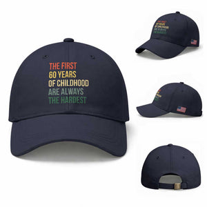 60th Birthday Baseball Cap Retro The First 60 Years Childhood Hardest TS10 Baseball Cap Universal Fit Navy Print Your Wear