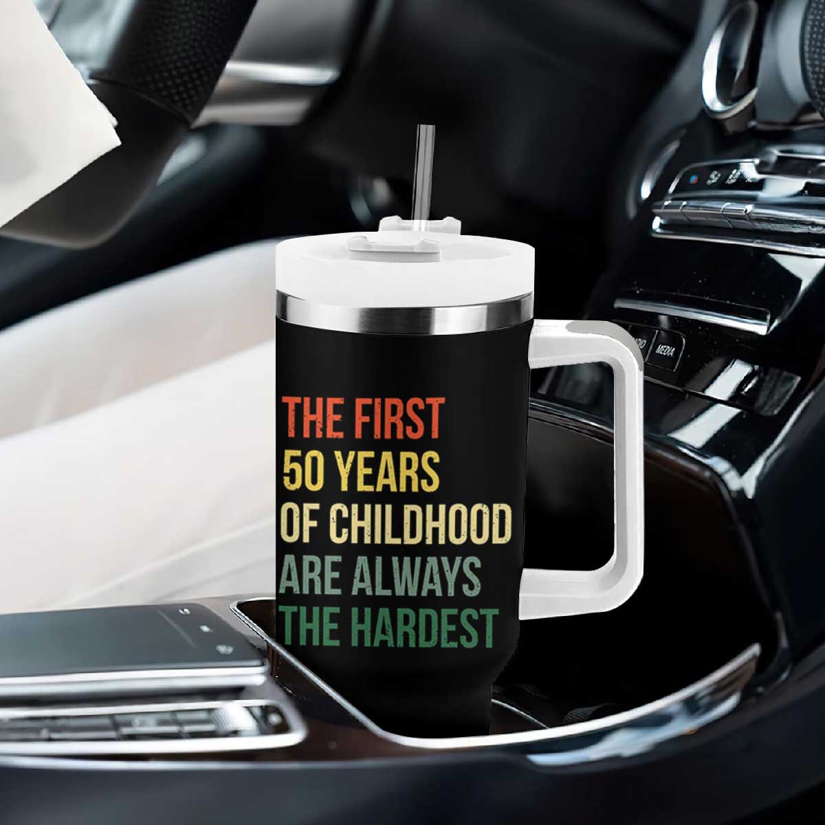 50th Birthday Tumbler With Handle Retro The First 50 Years Childhood Hardest TS10 Print Your Wear
