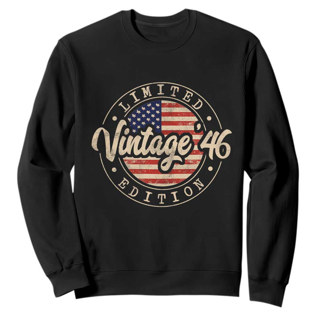 Vintage 1946 Stamp Sweatshirt Funny 80th Birthday USA Flag 80 Year Old Bday TS10 Black Print Your Wear