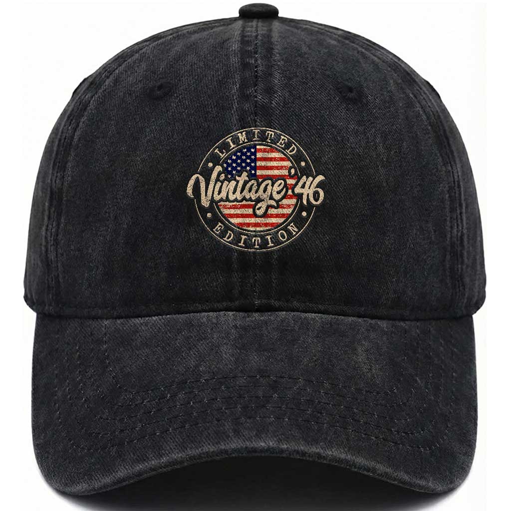 Vintage 1946 Stamp Washed Cotton Baseball Cap Funny 80th Birthday USA Flag 80 Year Old Bday TS10 Print Your Wear