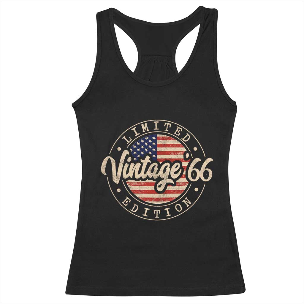 Vintage 1966 Stamp Racerback Tank Top Funny 60th Birthday USA Flag 60 Year Old Bday TS10 Black Print Your Wear