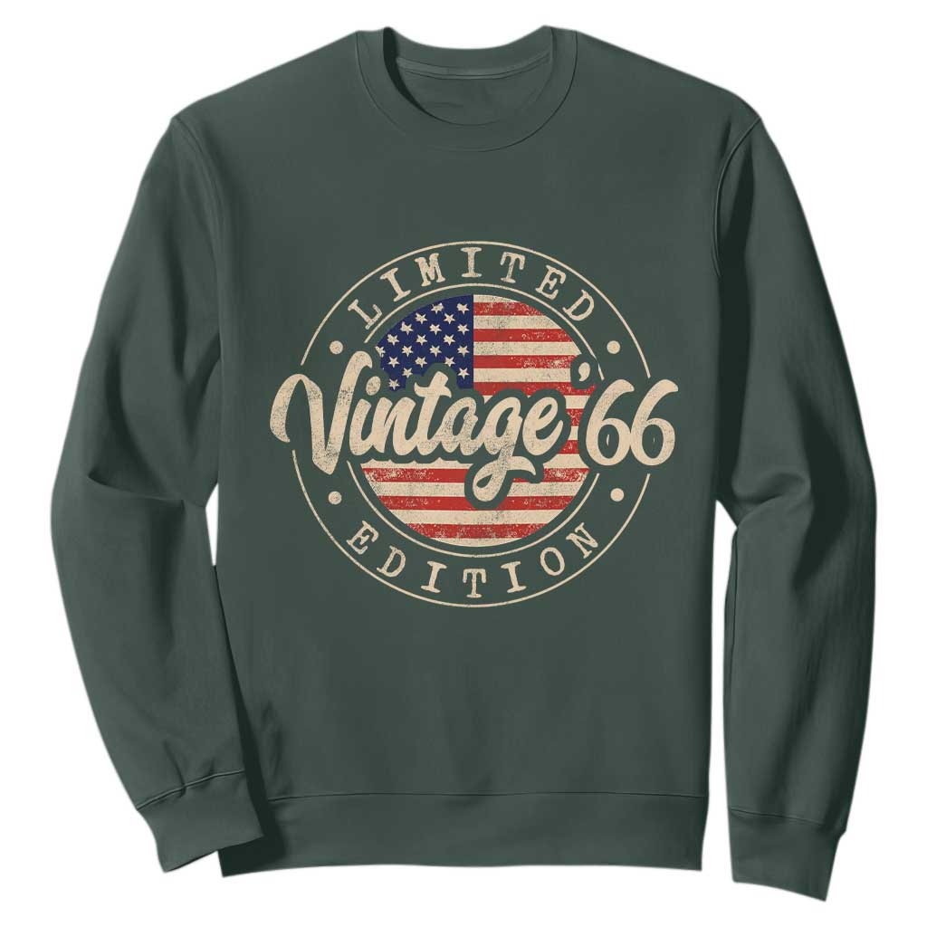 Vintage 1966 Stamp Sweatshirt Funny 60th Birthday USA Flag 60 Year Old Bday TS10 Dark Forest Green Print Your Wear