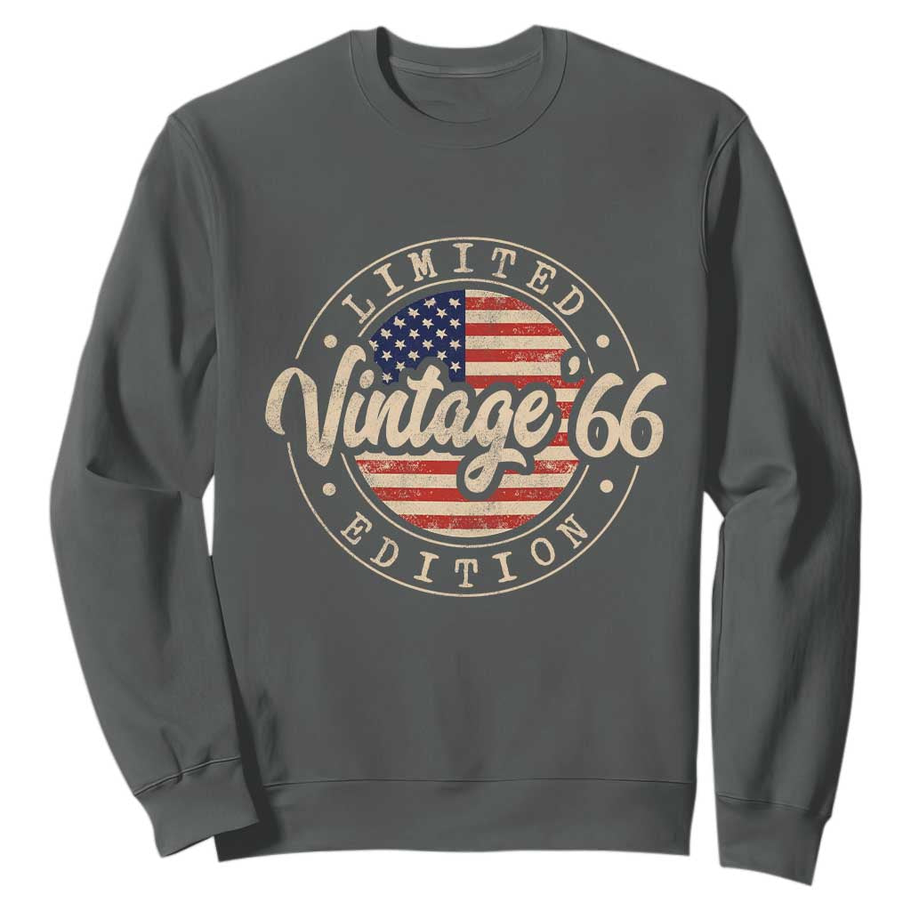 Vintage 1966 Stamp Sweatshirt Funny 60th Birthday USA Flag 60 Year Old Bday TS10 Dark Heather Print Your Wear